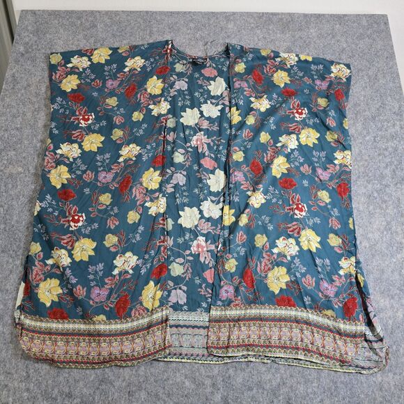 Angie Womens Open Kimono Cover Up Size S - XL Teal Blue Floral Boho Festival - Picture 3 of 8